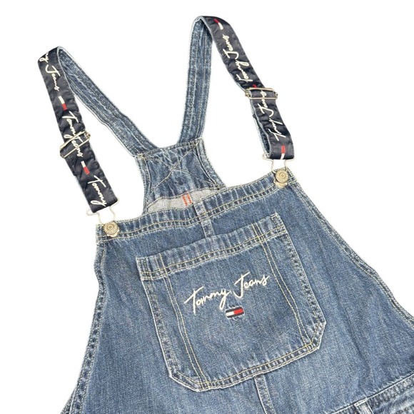 Tommy Jeans Denim Overalls Juniors Size 14 Adjustable Logo Straps Blue - Picture 3 of 12